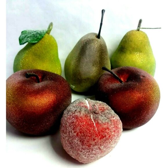 Artificial Fruit Shimmer Faux Sugar Bead Apples Pears Room Home Decor Lot of 6 - Picture 4 of 7